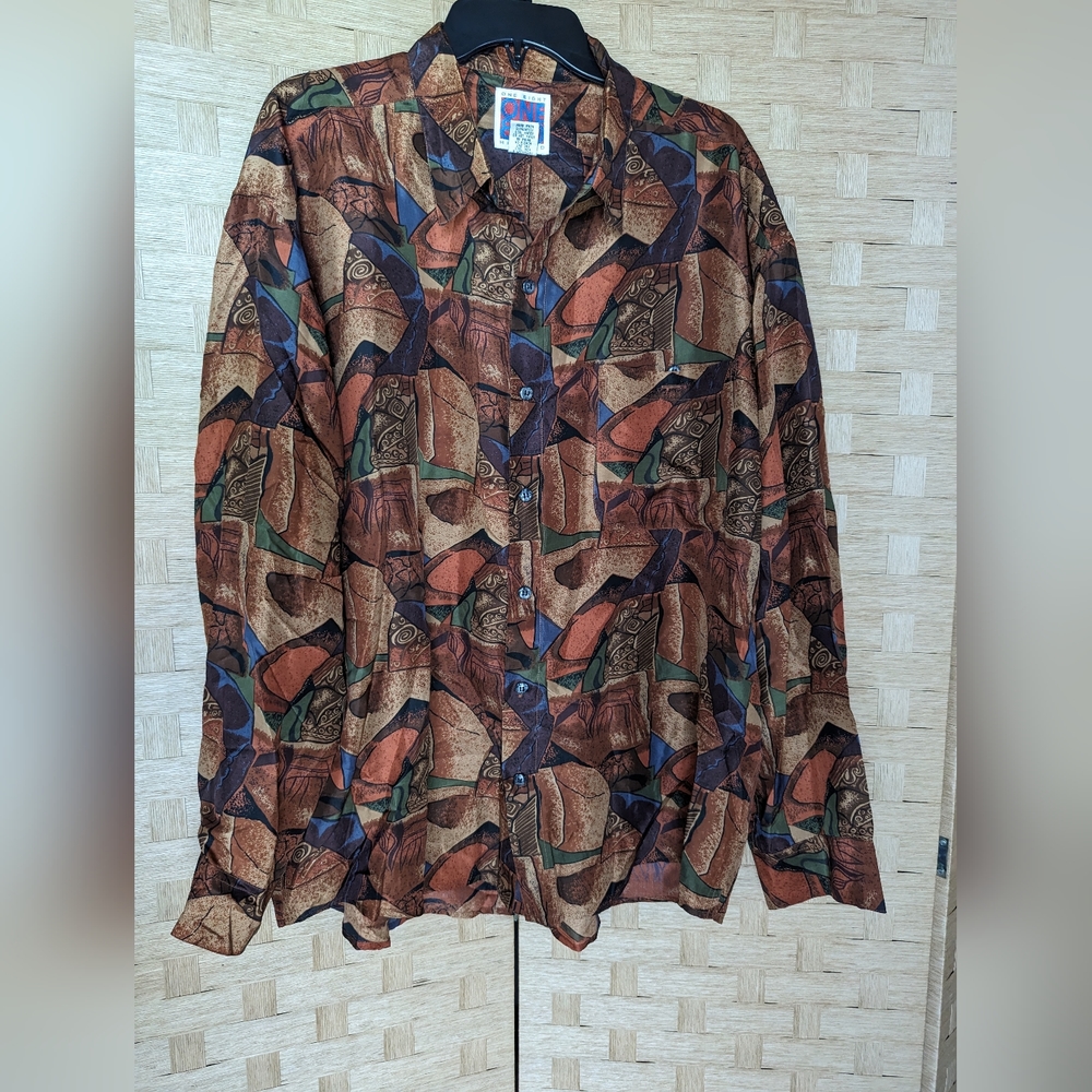 One 800 Eight Hundred Silk Button Shirt Abstract Shapes Very Light  XL